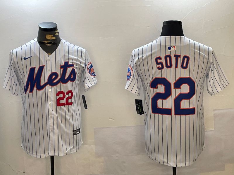 Men New York Mets #22 Soto White Stripe Game 2024 Nike MLB Jersey style 12163